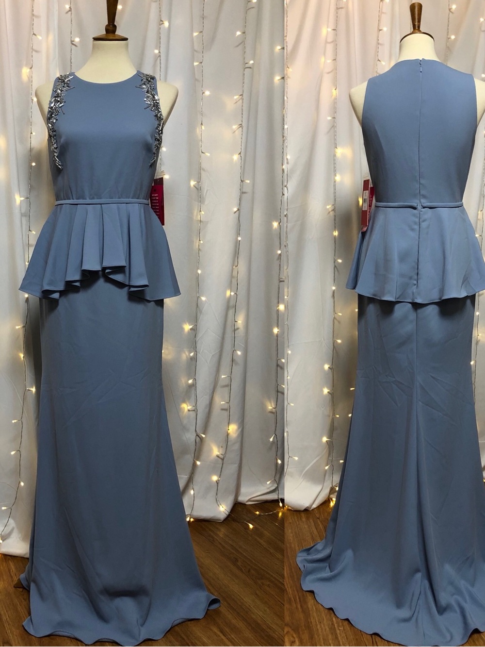 Carmen Marc Valvo Beaded Peplum Gown